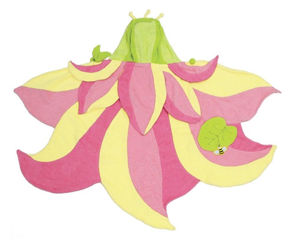 A pretty yellow, pink and green Lotus Flower towel robe ideal for everyday use from bathtime to going swimming or the beach.