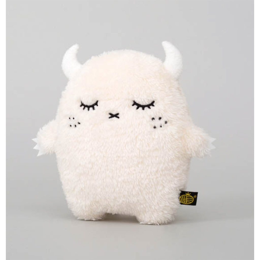 Soft plush toy embroidered face with freckles, fluttery eyelashes and soft fluffy horns