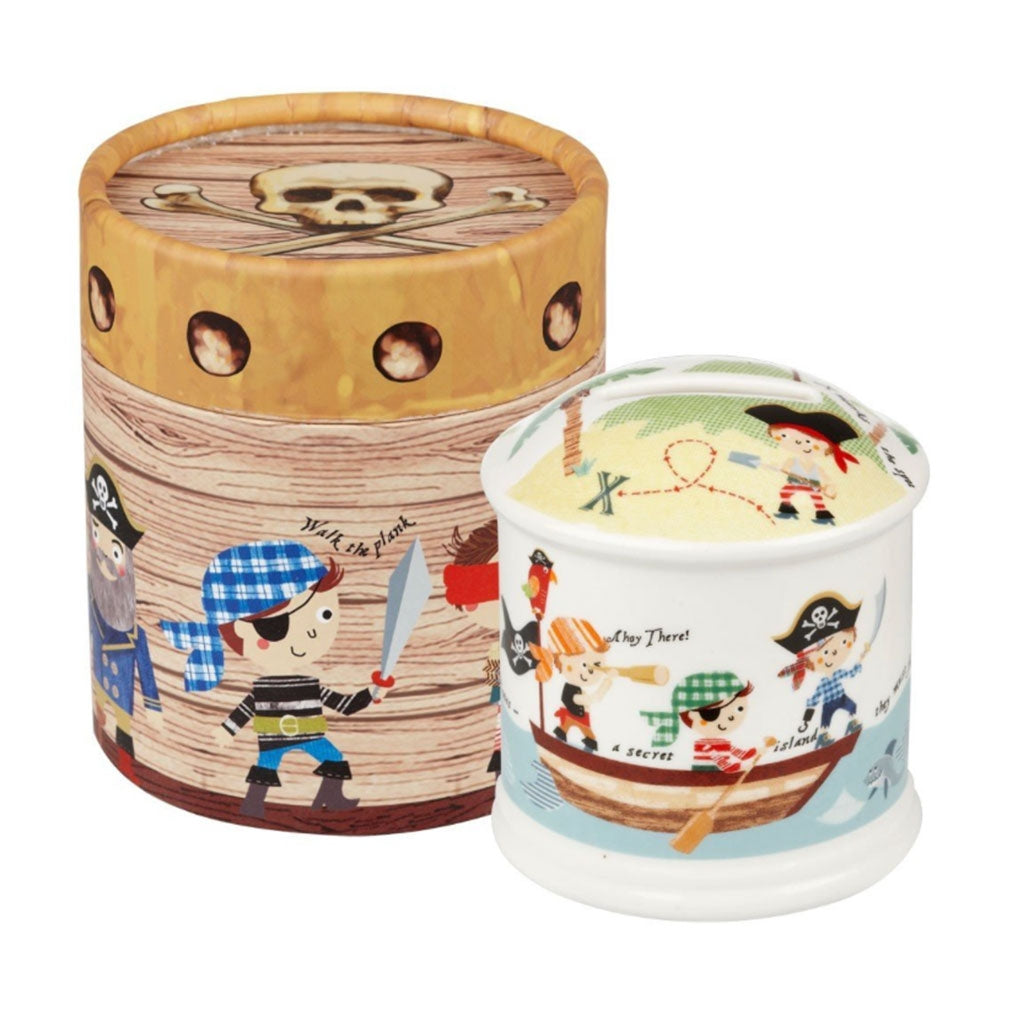 Pirates of the Seven Seas Money Box made of fine china with pirates displayed