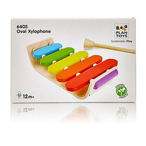 Plan Toys Oval Xylophone box with a sustainable wood with a unigue colourful design gift within for Christmas Birthdays musical toy