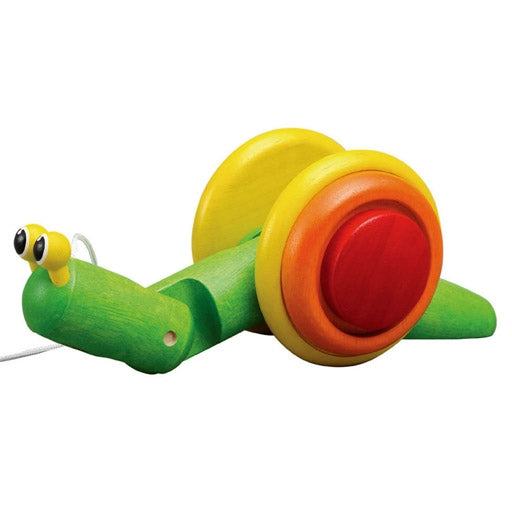Plan toys eco friendly sustainable multi coloured snail pull-along toy for toddlers