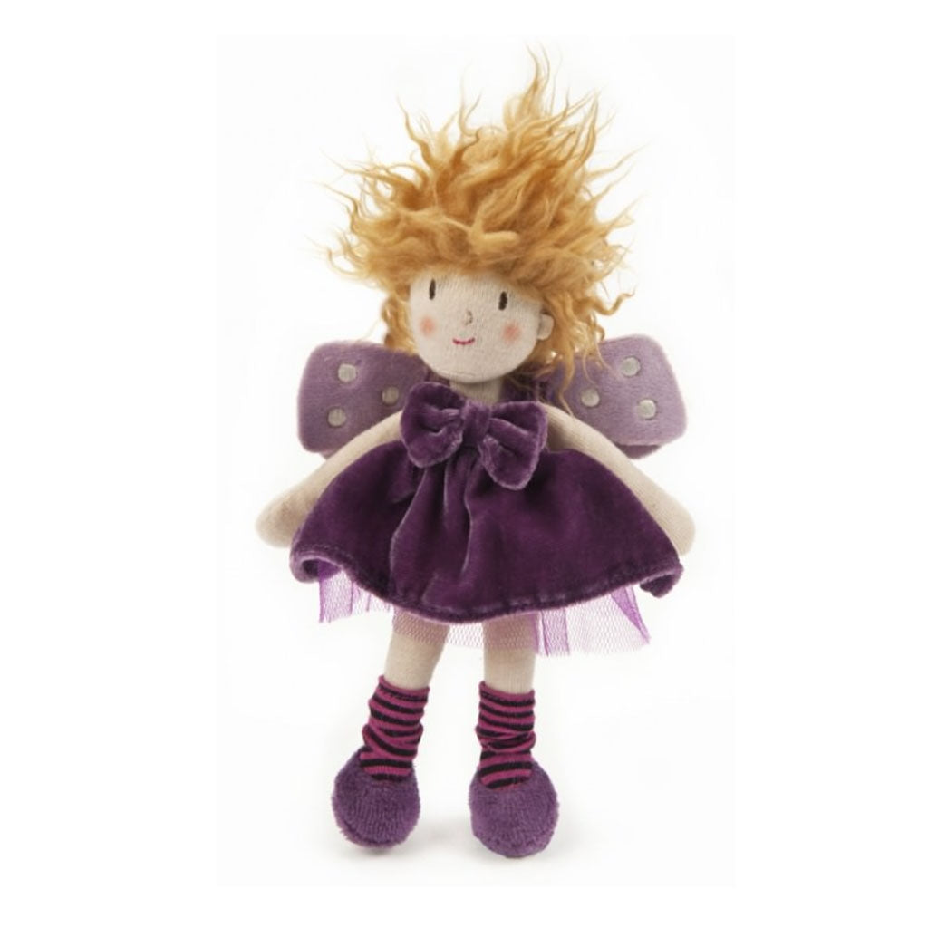 spikey hair Ragtales girl tooth fairy doll wearing backpack for lost tooth and coins and comes with fairy gift box