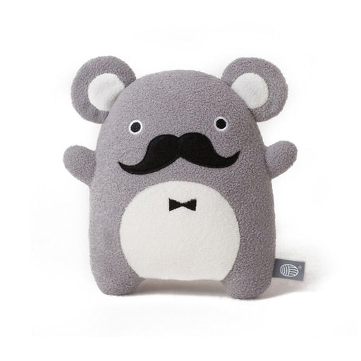 Noodoll Ricedapper gentle happy monster with striking black moustache embroidered face soft grey fur