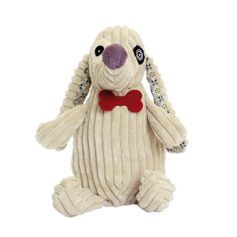 Deglingos Simply Dog with a big purple nose, red tie and a soft cream corduroy body