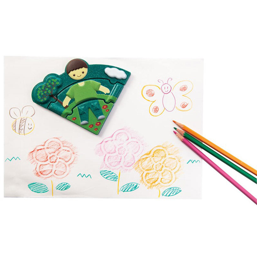 Plan Toys weather dress up wooden puzzle set with stencils on reverse side boy girl Christmas gift