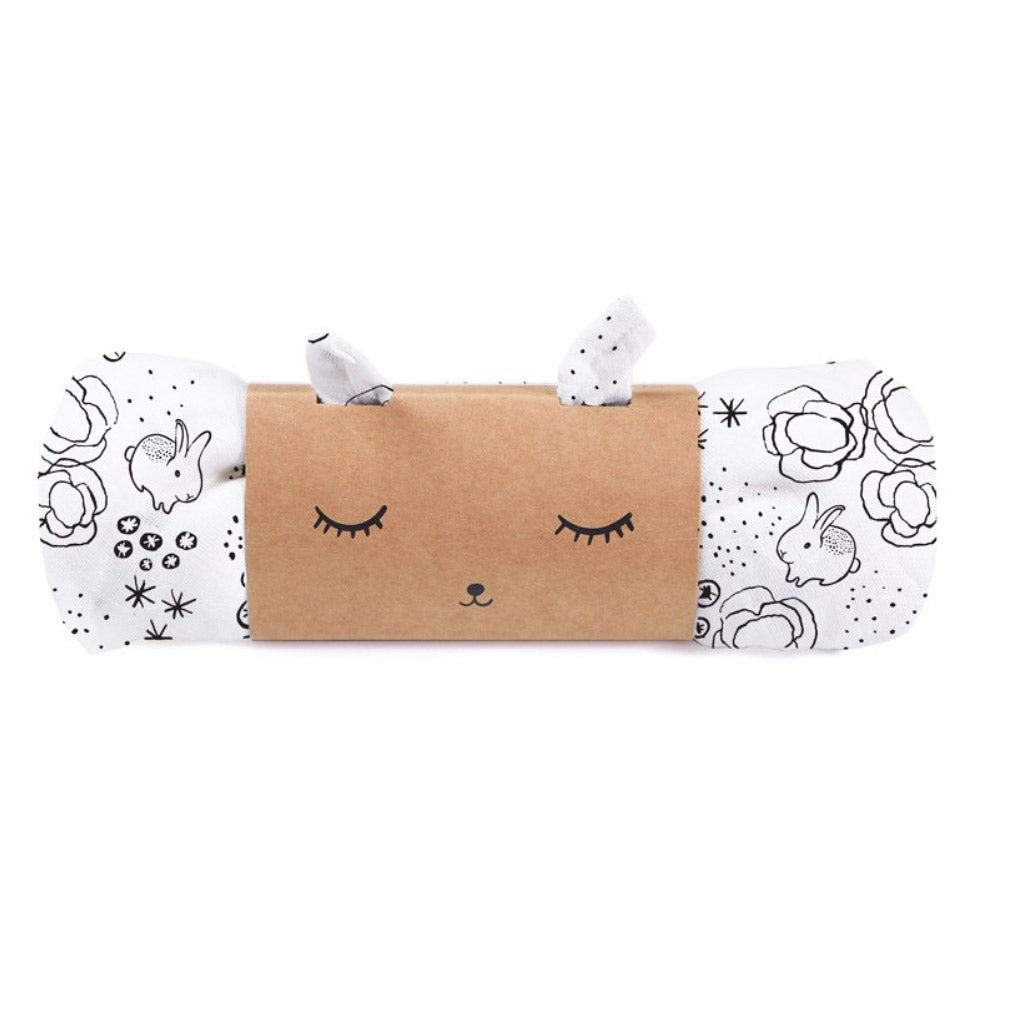 Wee Gallery eco friendly Soft Muslin swaddle blanket with black and white Bunny pattern to enhance baby's vision and stimulate brain development.