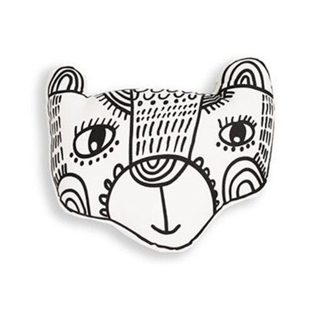 Wee Gallery Hand printed organic cotton black and white funky nursery bear cushion for baby