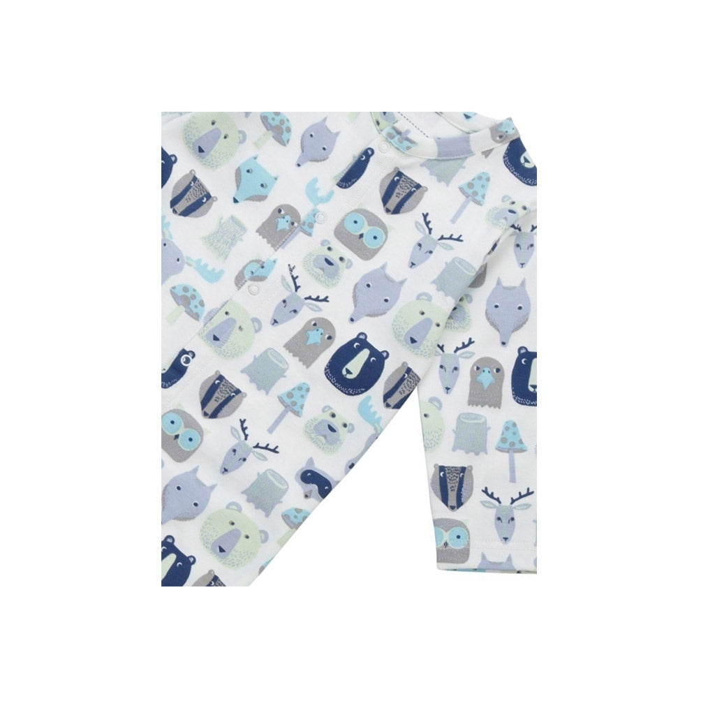 Close up of A fabulous and functional organic Woodland Animal playsuit / romper from Piccalilly