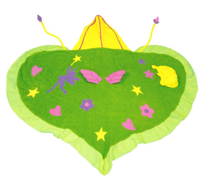 A green. yellow, pink and purple Woodland Fairy themed pretty towel robe ideal for everyday use from bathtime to going swimming or the beach.