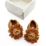 Albetta Crochet Lion Baby Booties with white gift box - hand-crocheted lion face with fluffy golden mane