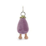 Plush eggplant-shaped keychain on a white background