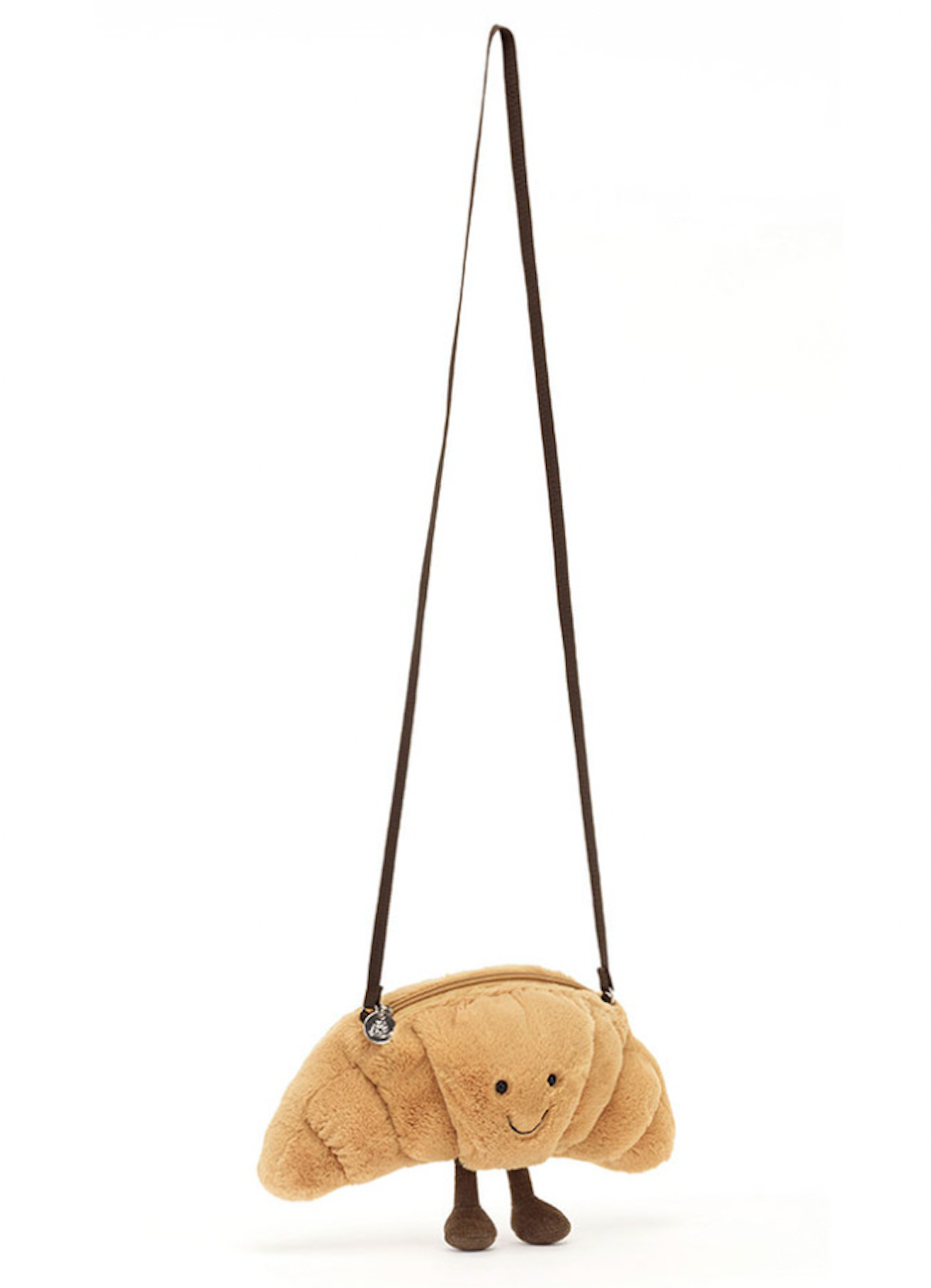 Jellycat bag shaped like a Croissant with a smiling face