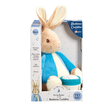 Peter Rabbit soft toy with a musical night light in a box with branding