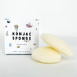 Konjac sponge double pack with packaging on a white background