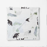 Banks Lyon Botanical Organic Muslin Swaddle Blanket with bear and mountain print