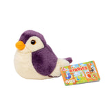 Purple Musical Gipsy Birdie plush toy with Birdies by Gipsy Toys gift tag on a white background