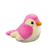 Plush toy bird with pink and cream colors on a white background