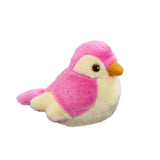Plush toy bird with pink and cream colors on a white background