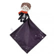 Harry Potter themed comfort blanket with a plush toy of Harry Potter in his signature school robes and Gryffindor scarf attached to the corner.