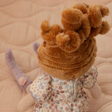 Little Dutch Cuddle Doll Ava with soft wavy hair detail up in a messy bun