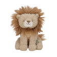 A plush lion toy with a fluffy cream-colored body and a shaggy tan-brown mane, sitting against a plain white background.