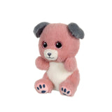 Cutydoos Pink Dog soft toy by Rainbow Designs, powder pink plush with grey ears, glittery eyes and embroidered snout, on a white background