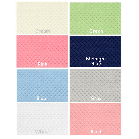 Colour swatches with labels for various dimple fabric colour