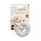 Plush Dobby toy with a ring and packaging featuring 'Harry Potter' branding on a white background.