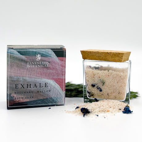 Banks Lyon Botanical Exhale bath soak with packaging on a white background