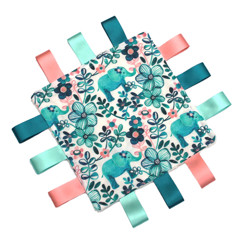 Floral Teal Elephant Taggy Comforter