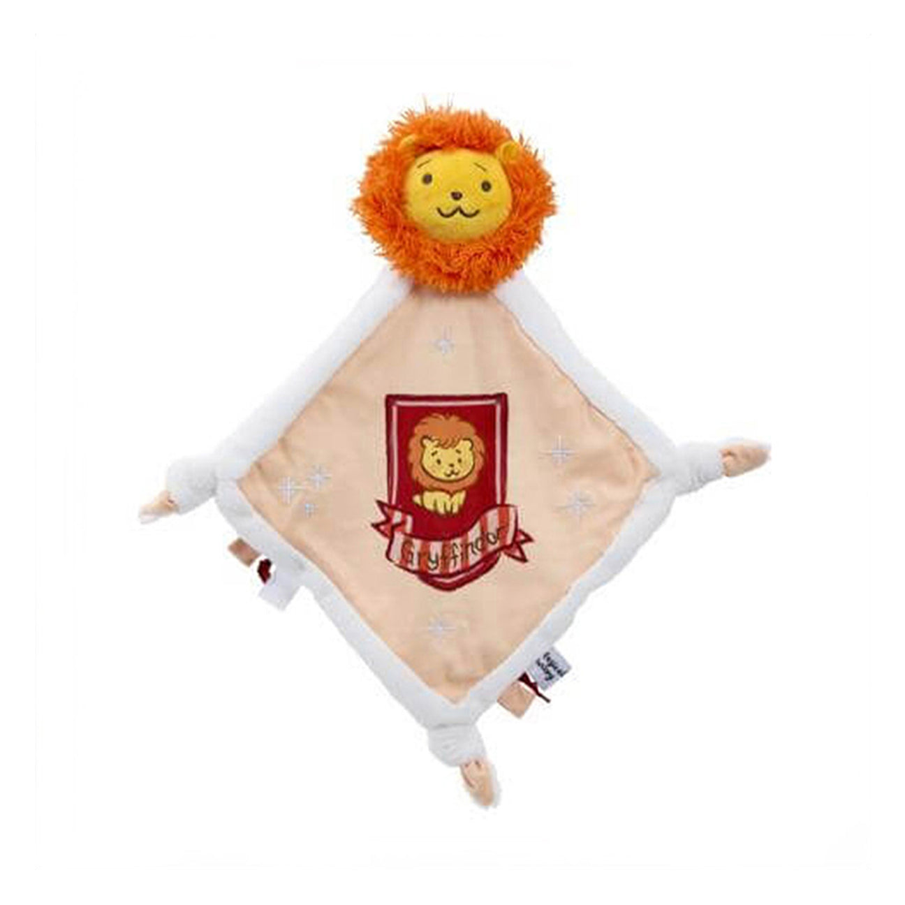 Harry Potter plush lion Gryffindor soother toy with a shield emblem on a white background
