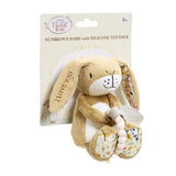 Guess how much i love you Plush bunny toy with silicone teether and packaging on a white background