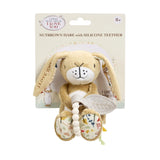 Plush Rabbit toy hare with silicone teether on a packaging card