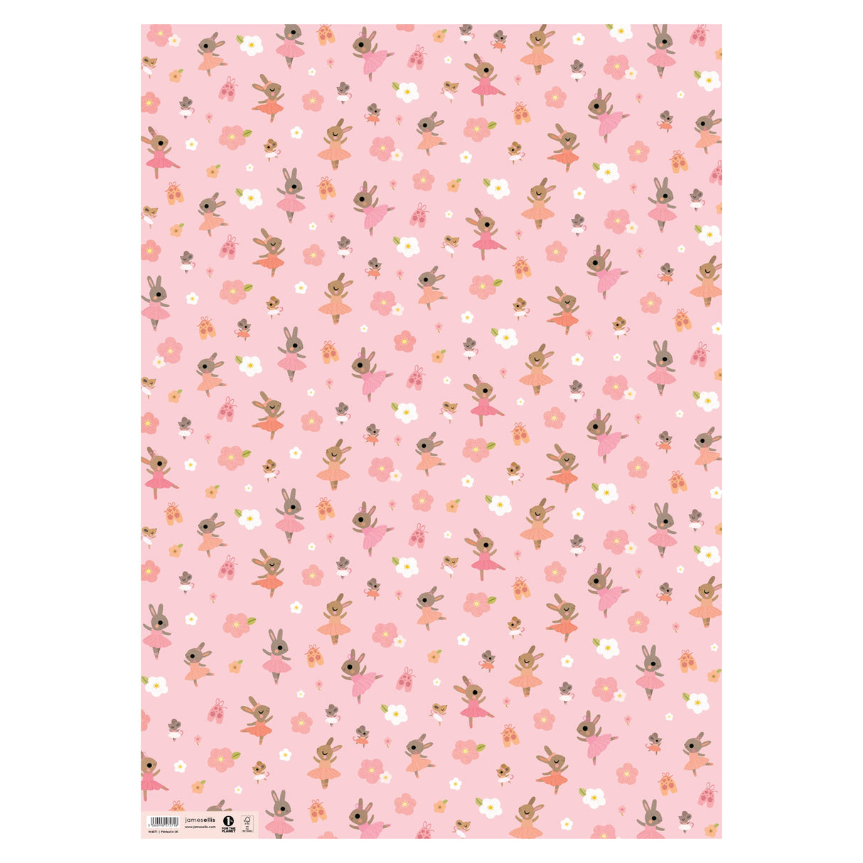 Pink paper with  dancing bunnies and flower pattern