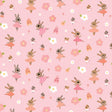 Pattern of ballerina rabbits and flowers on a pink background