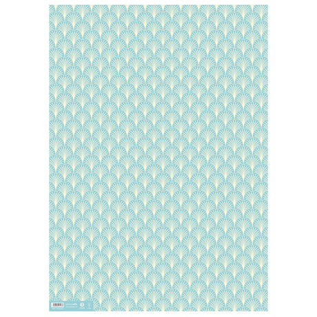Patterned paper with geometric art deco 
design on a light blue background