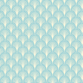 Patterned fabric with fan design on a blue background