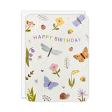 Birthday card with butterflies, flowers, and 'Happy Birthday' text on a white background