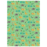 Children's gift paper with a pattern of cartoon jungle animals on a green background