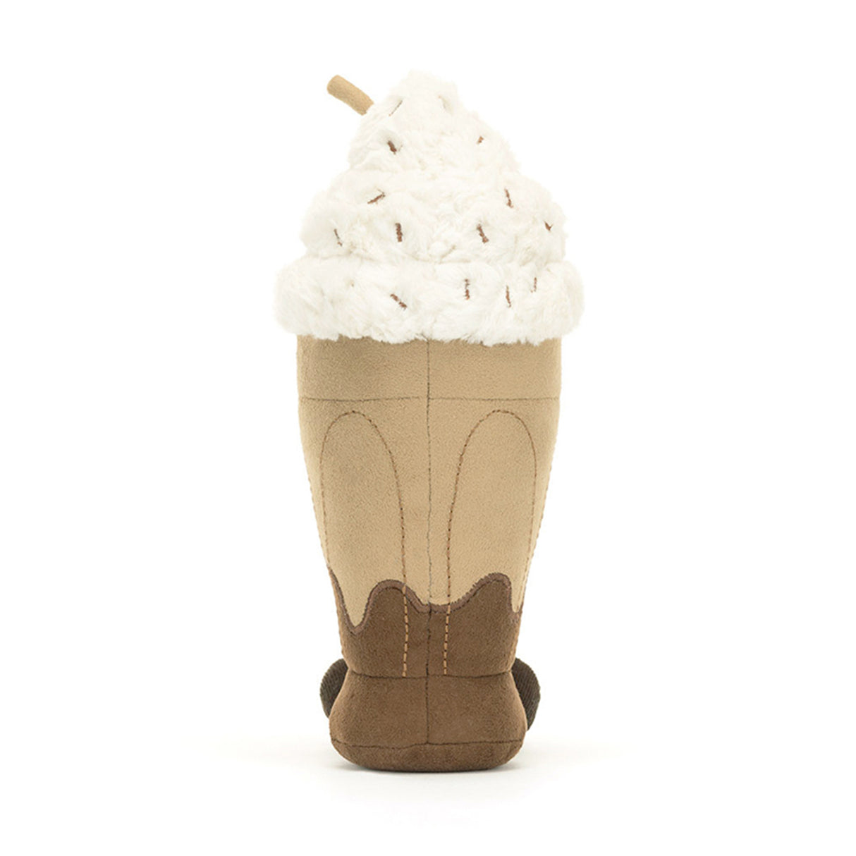 Jellycat Plush toy resembling a ice cream cone with whipped cream and a cherry on top against a white background