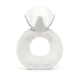 Jellycat Plush dimond ring shaped toy with a face on a white background