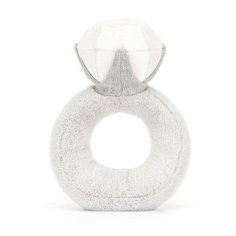 Jellycat Plush dimond ring shaped toy with a face on a white background