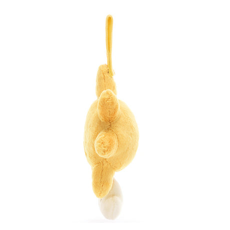 A plush toy in the shape of a sun with a cloud, predominantly in yellow colors,
