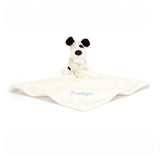 White plush toy with black spots on a white blanket, featuring the name 'Brooklyn'.