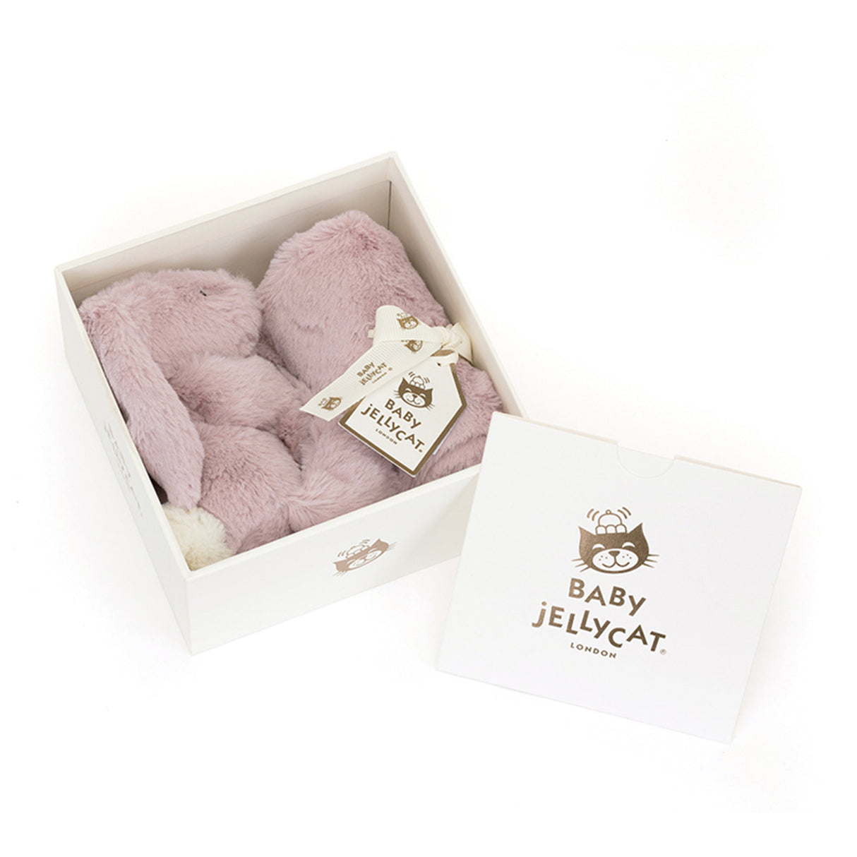 Rose pink plush bunny baby soother blanket on a white background