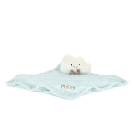 Jellycat Baby comfort blanket with cloud-shaped plush toy personalised name on a white background