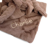Brown plush blanket with personalised name embroidered