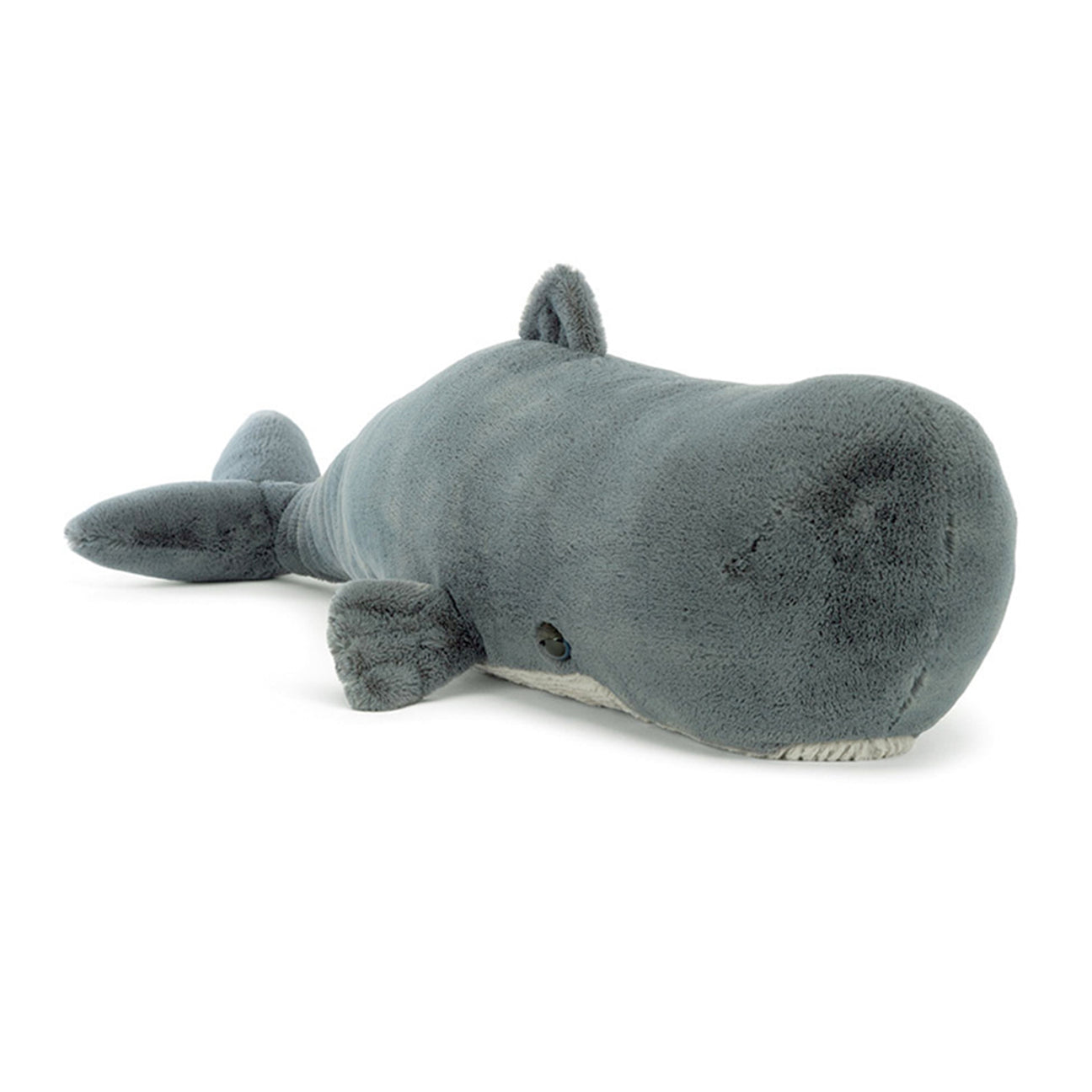 Jellycat Gray plush whale toy on a white background