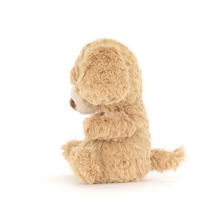 Tan coloured puppy plush soft toy side view