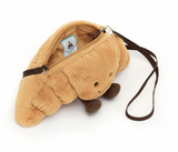 Jellycat bag shaped like a Croissant with a smiling face